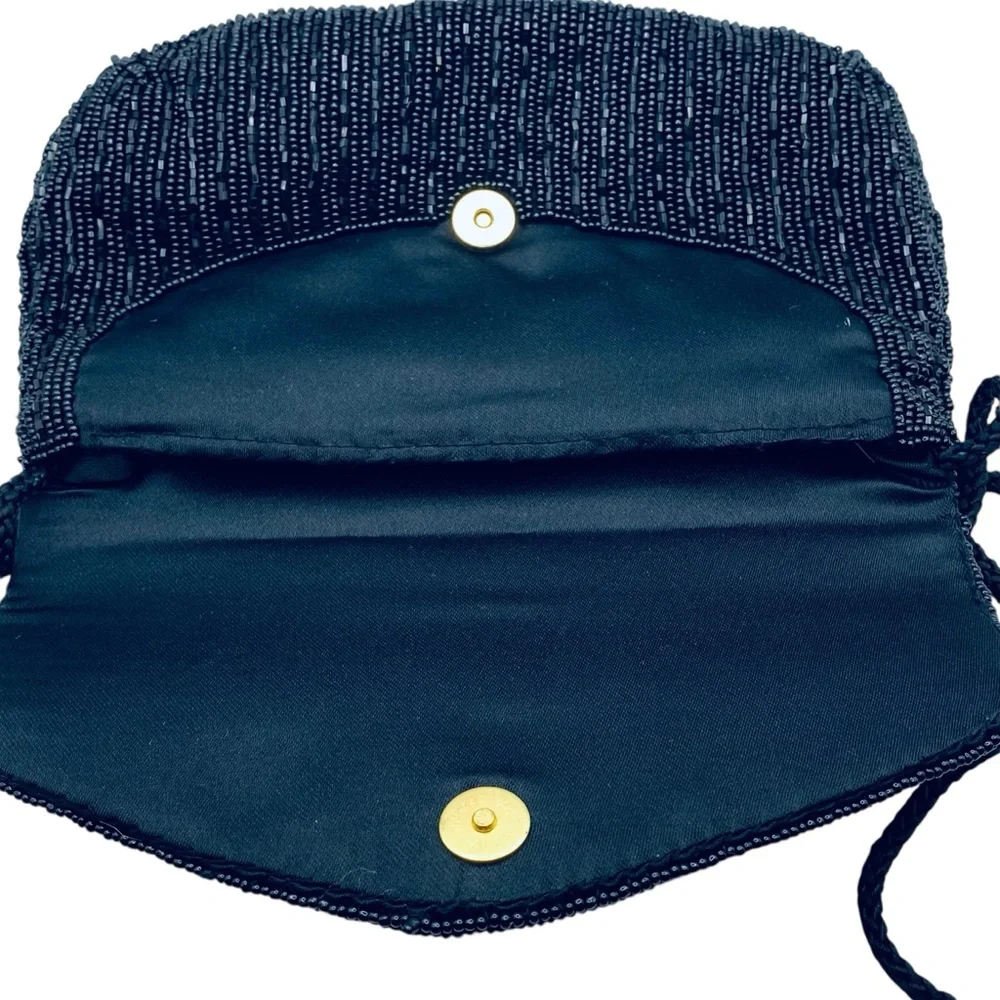 Vintage Carla Marchi Vintage Handmade Black Beaded Purse w Shoulder Cord - Picture 5 of 10
